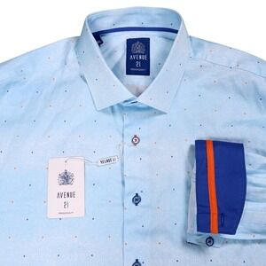 NEW AVENUE 21 Mens Light Blue Dot Long Sleeve Button Down Shirt‎ 3XL MSRP $159